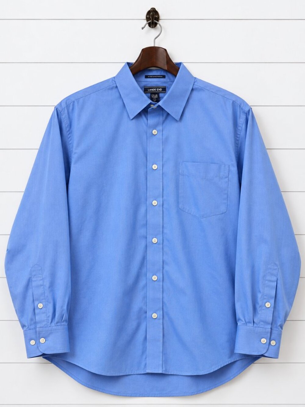 Lands’ End No Iron Supima Pinpoint Men’s Blue Tailored Fit Dress Shirt 17.5-35